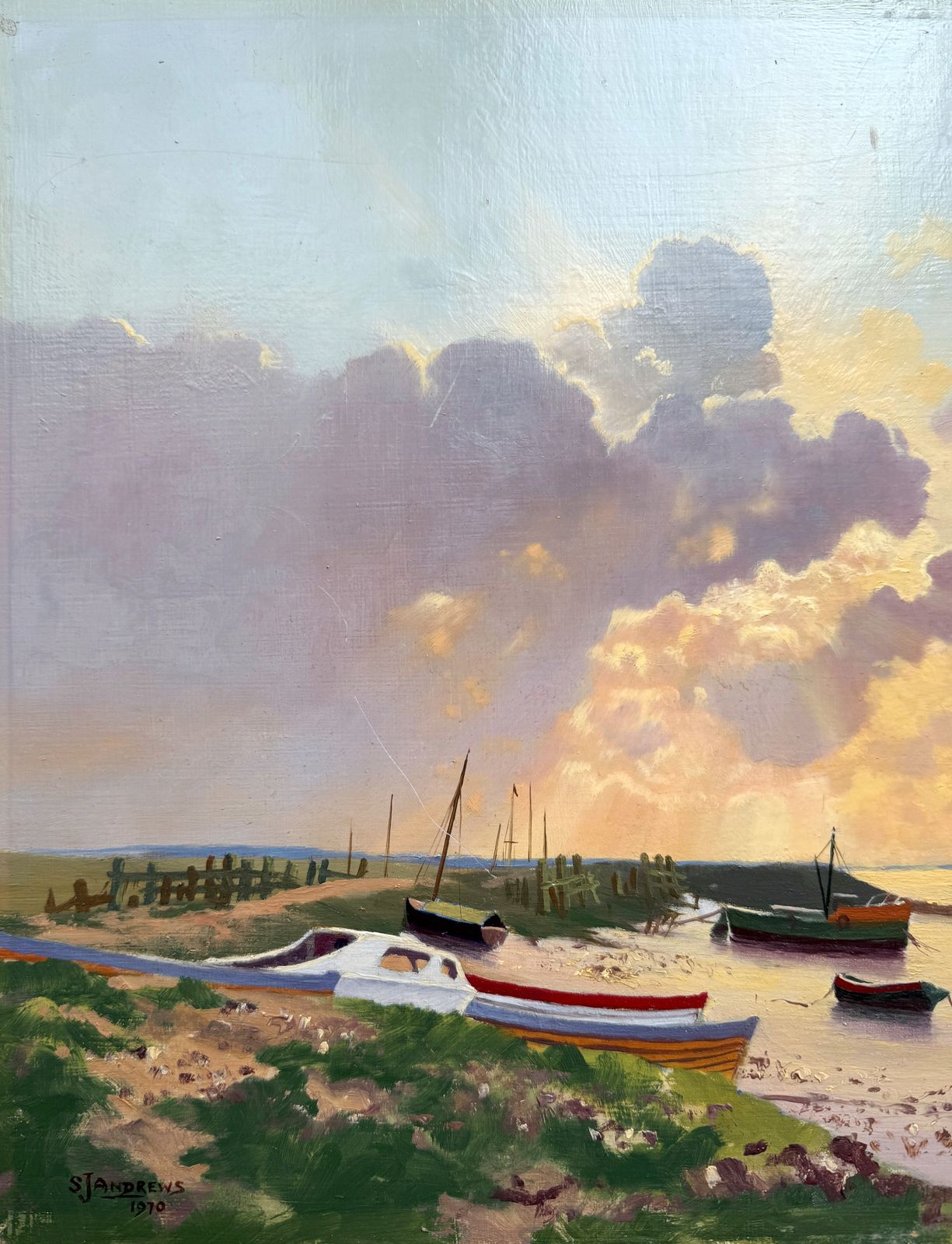 Stanley J Andrews Rsma (British 20c) Oil On Board Estuary Scene photo buy