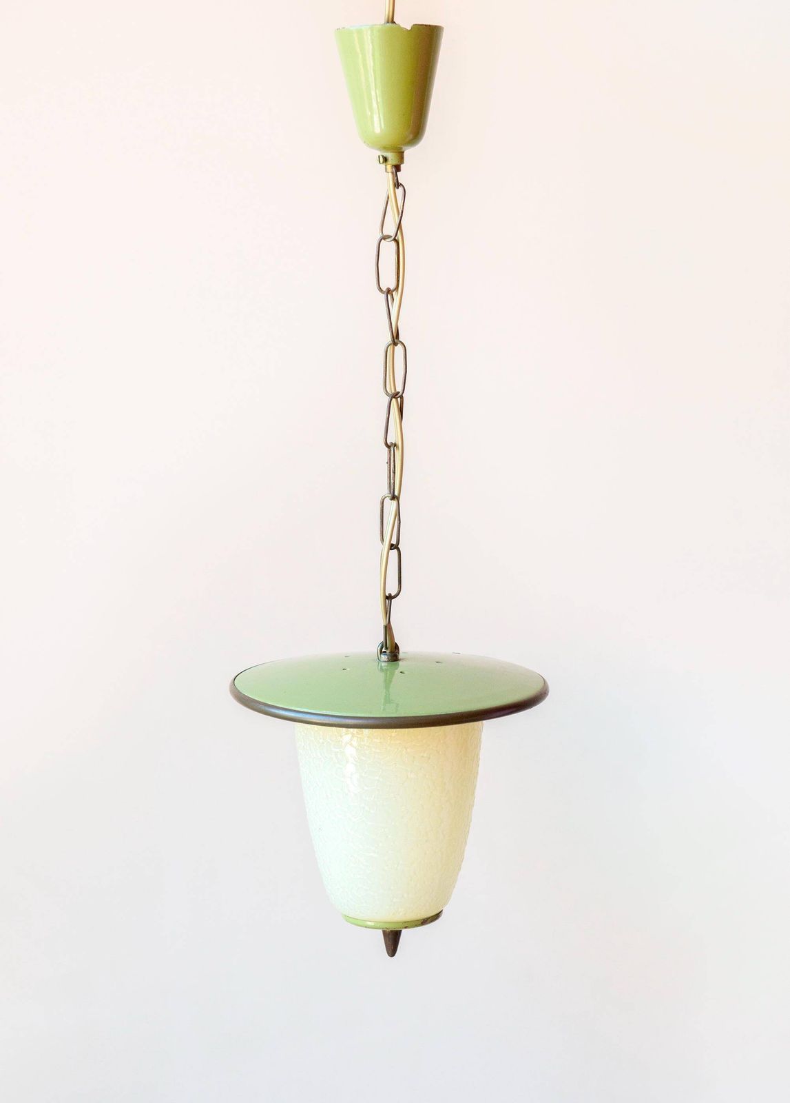 Vintage Green Pendant Light, 1970s Design, Decorative Enamel Lamp, Mid Century Modern, Retro Milk Glass Hanging Light photo for sale