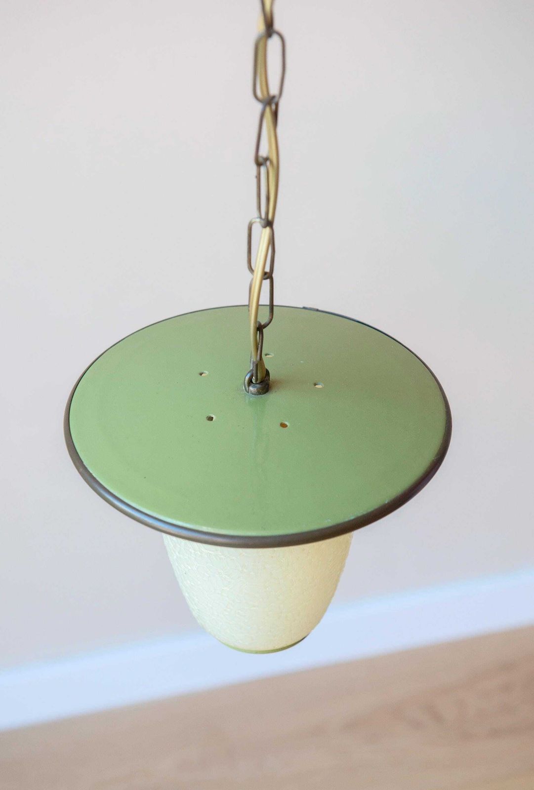 Vintage Green Pendant Light, 1970s Design, Decorative Enamel Lamp, Mid Century Modern, Retro Milk Glass Hanging Light photo 235.0