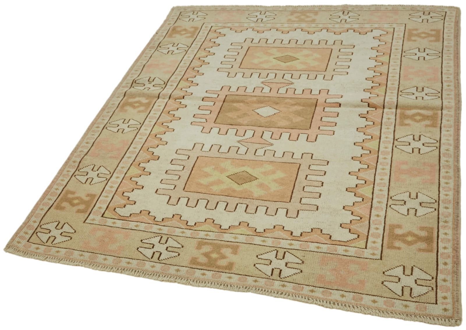 Handmade Vintage Beige Anatolian Rug 139 Cm X 166 Cm photo for sale