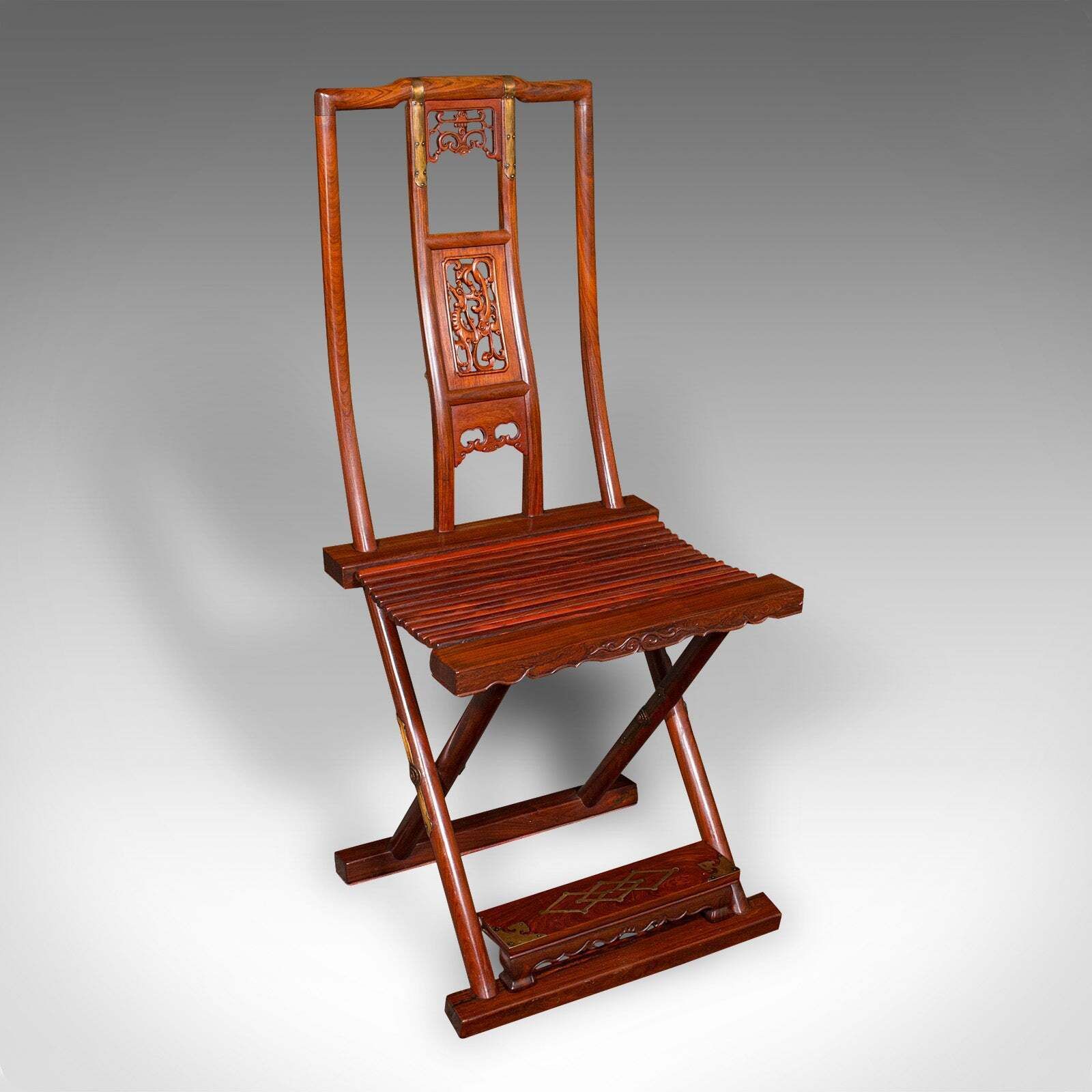 Vintage Folding Veranda Chair, Oriental, Teak Campaign Seat, Art