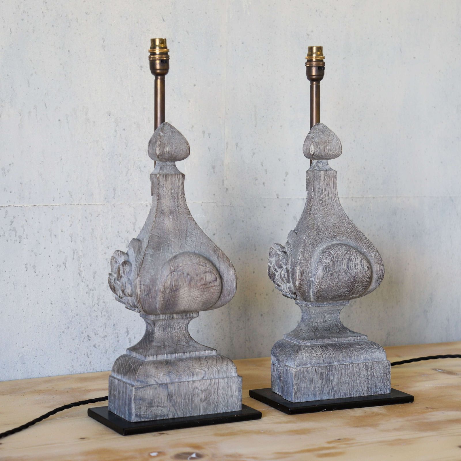 Pair Of Table Lamps Converted From 19th Century Carved Oak Corbels photo for sale
