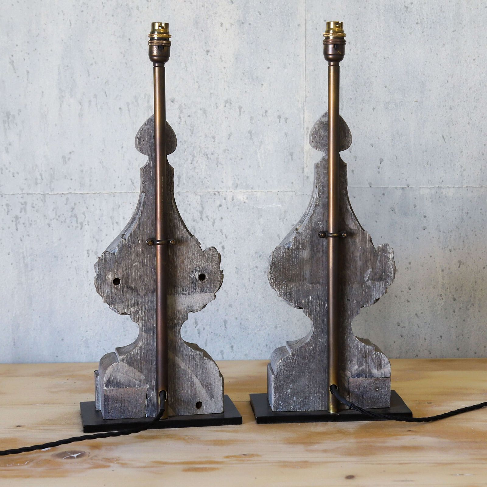 Lighting Pair Of Table Lamps Converted From 19th Century Carved Oak Corbels photo