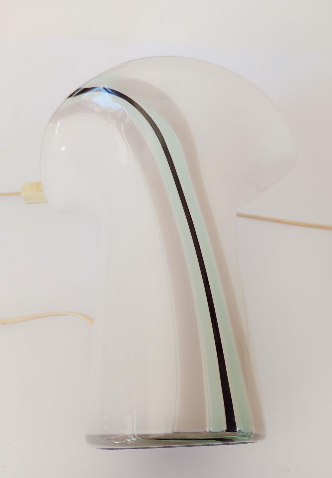 Pair Of Calla Veart Table Lamps In White Murano Glass With Vintage 80s Lampshade Bands photo buy