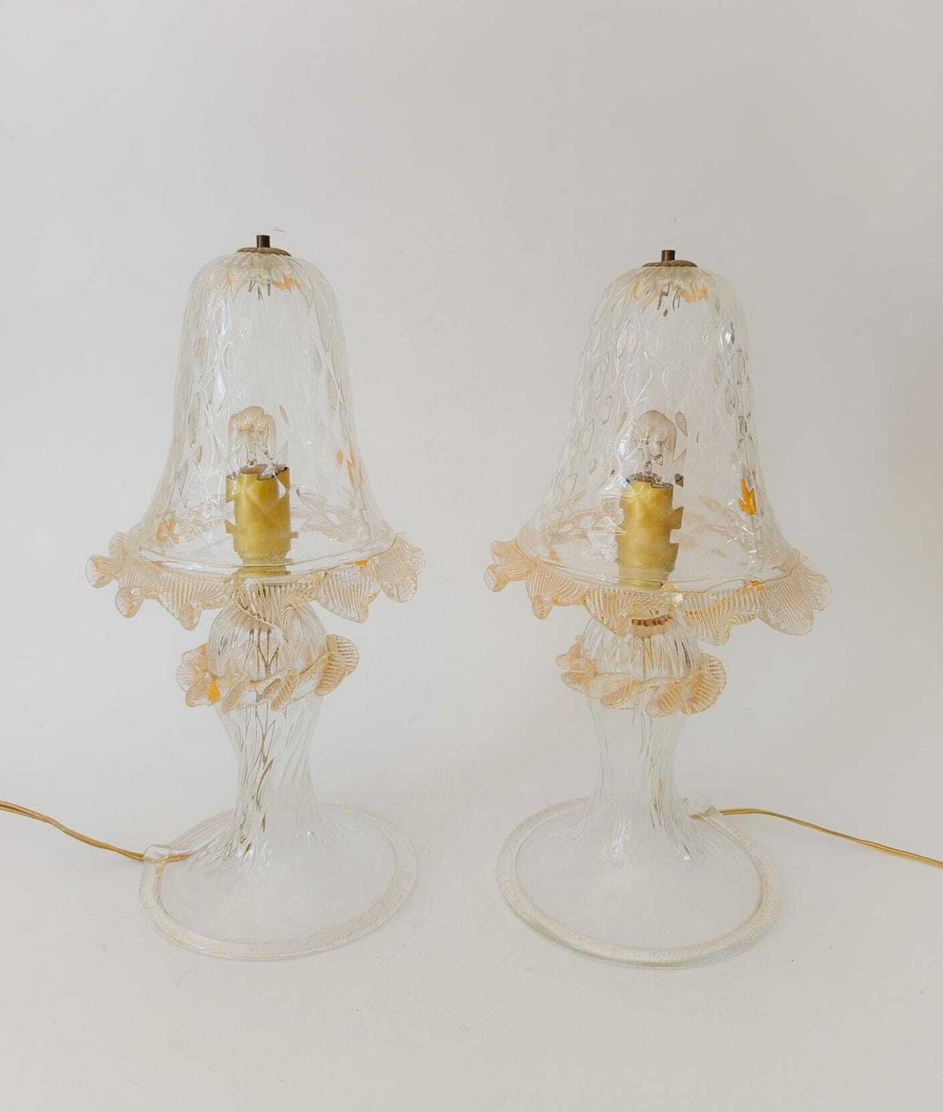 Pair Of 1940s Murano Glass Table Lamps Barovier Gold Leaf Mushroom photo furniture