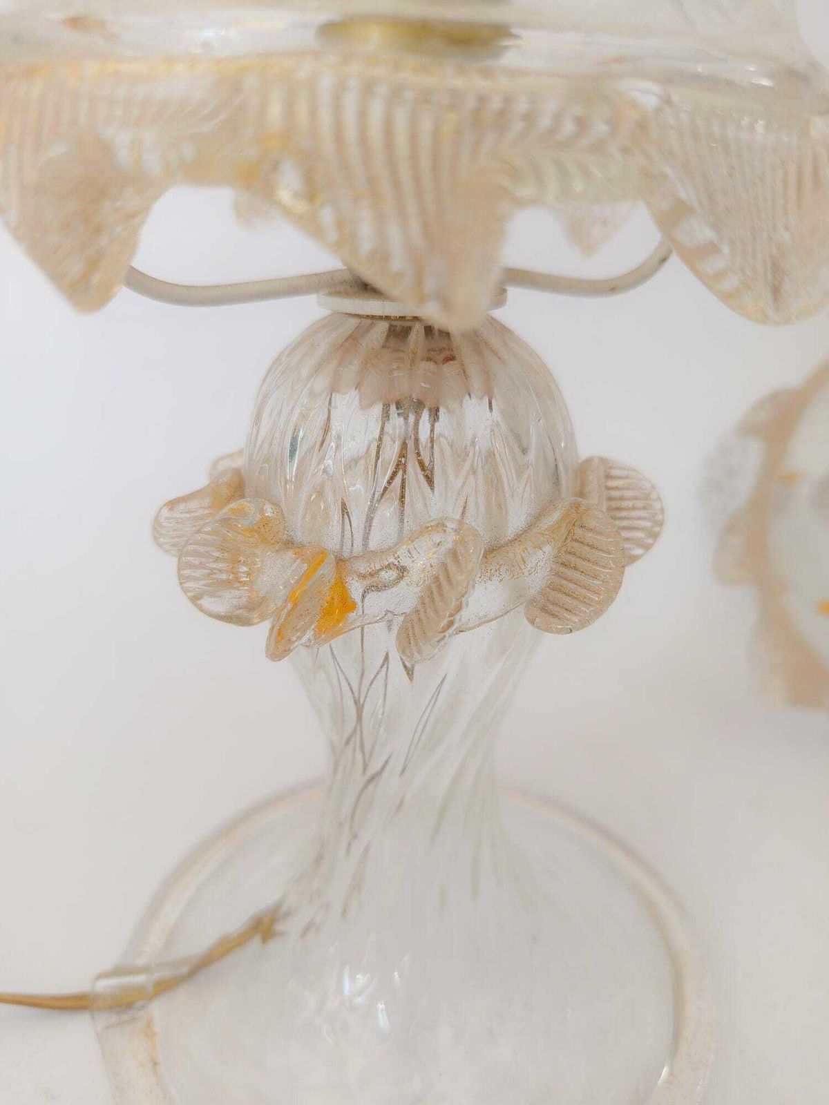 photo for sale Pair Of 1940s Murano Glass Table Lamps Barovier Gold Leaf Mushroom