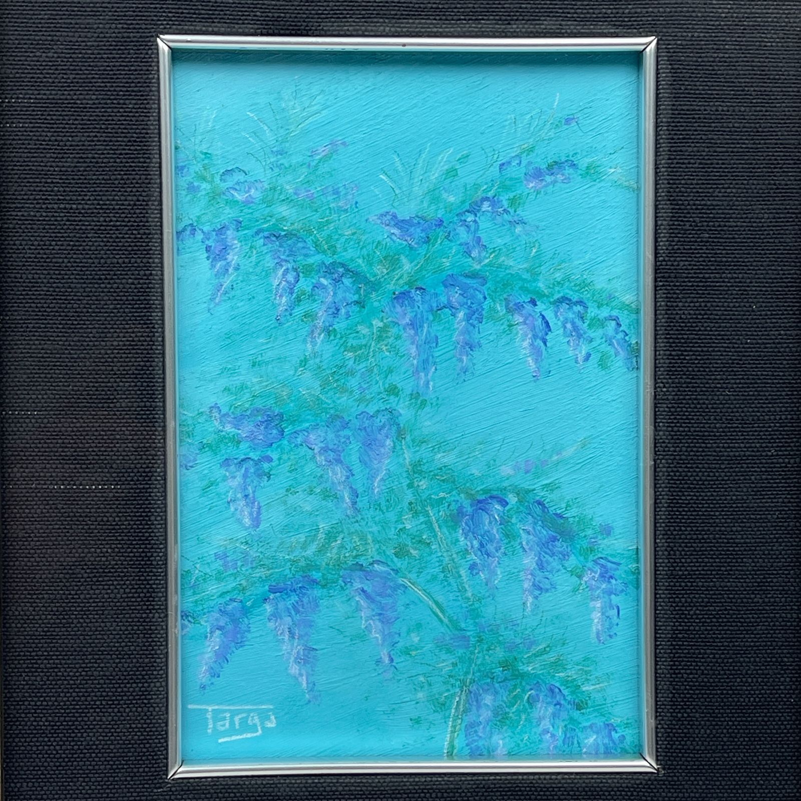 photo for sale Luigi Targa, Blue Flowers, Padua, Italy 1970s, Oil On Canvas, Framed