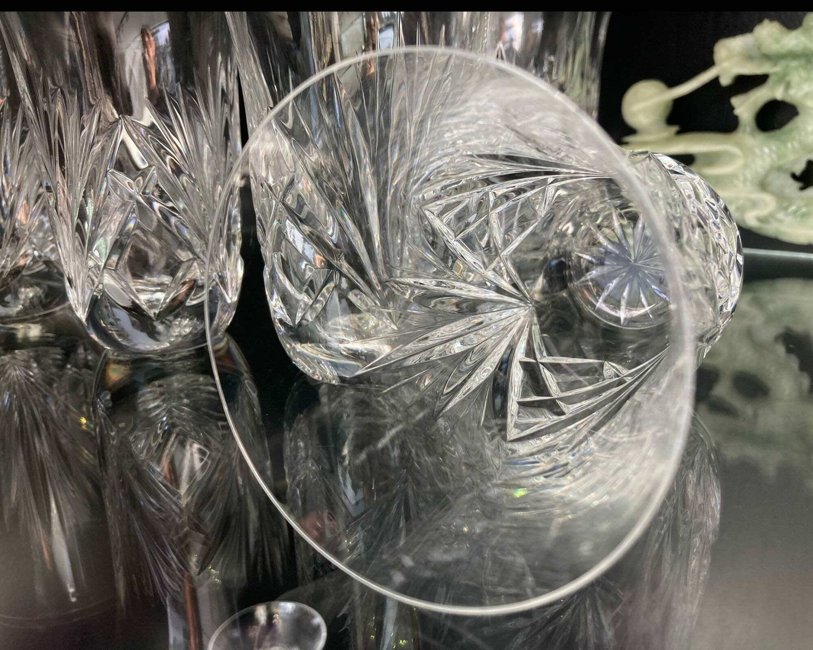 Nachtmann Nierstein Water Glasses | 6pcs Small Vas | Cut Criss Cross & Fan Design | 1965 1980 photo for sale