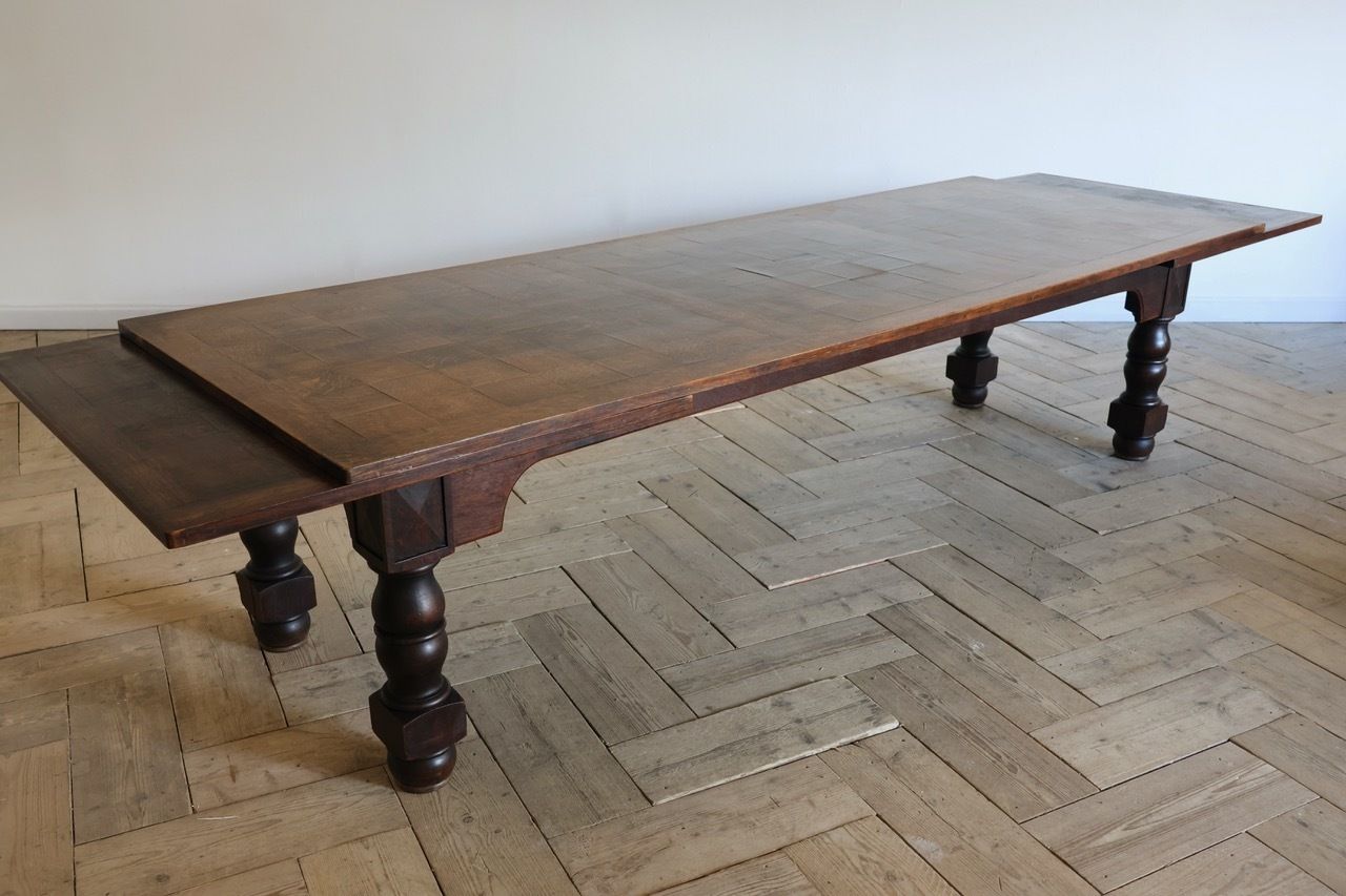 Extremely Large Early 20th Century French Parquetry Double Extending Dining Table photo furniture