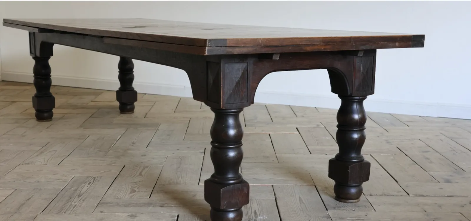 Extremely Large Early 20th Century French Parquetry Double Extending Dining Table photo vinterior