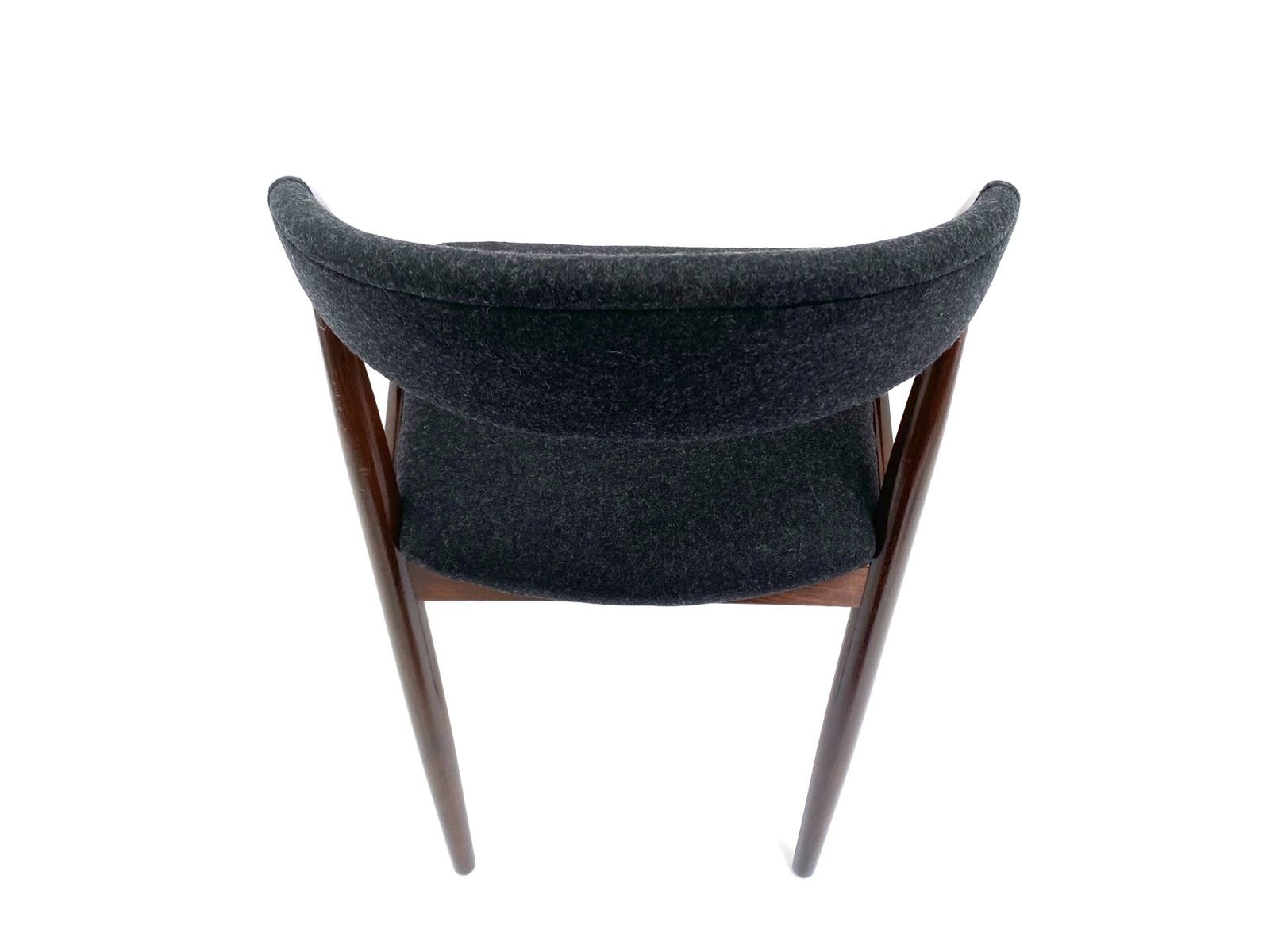 Danish Kai Kristiansen For Shou Andersen Model 31 Set Of 6 Teak And Charcoal Black Wool Dining Chairs Mid Century 1960s photo vinterior