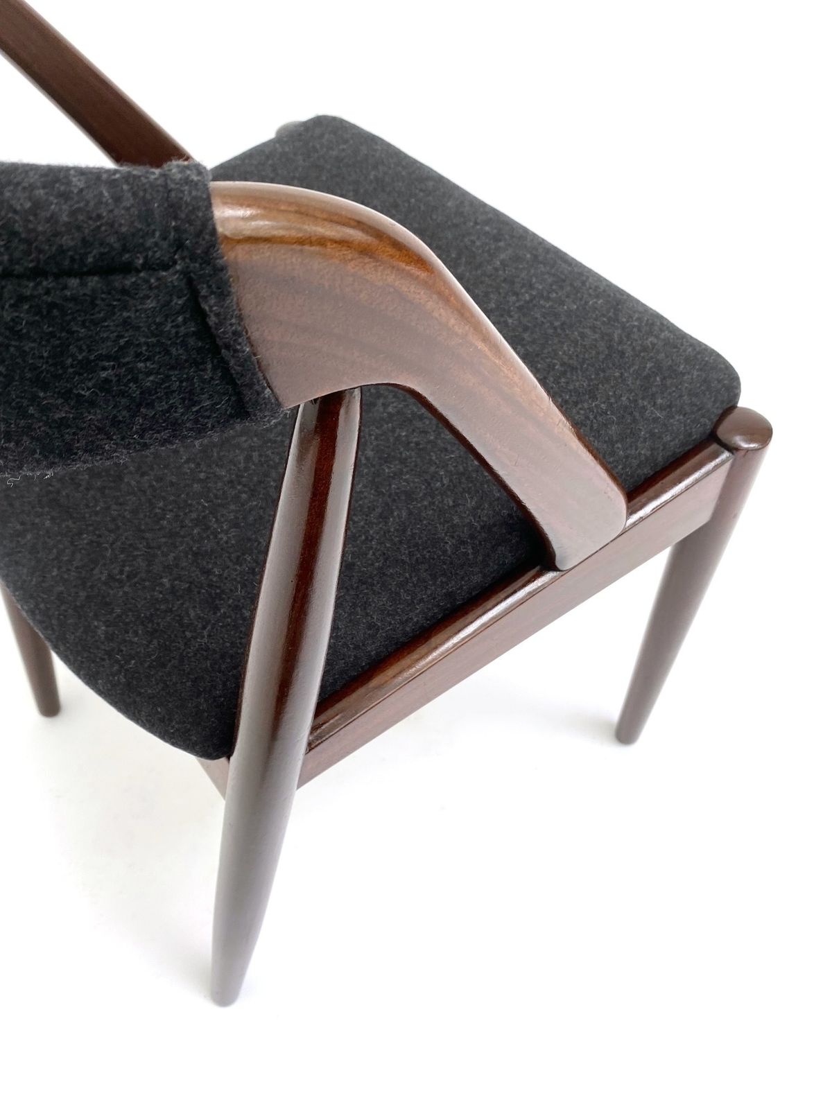 Danish Kai Kristiansen For Shou Andersen Model 31 Set Of 6 Teak And Charcoal Black Wool Dining Chairs Mid Century 1960s photo buy