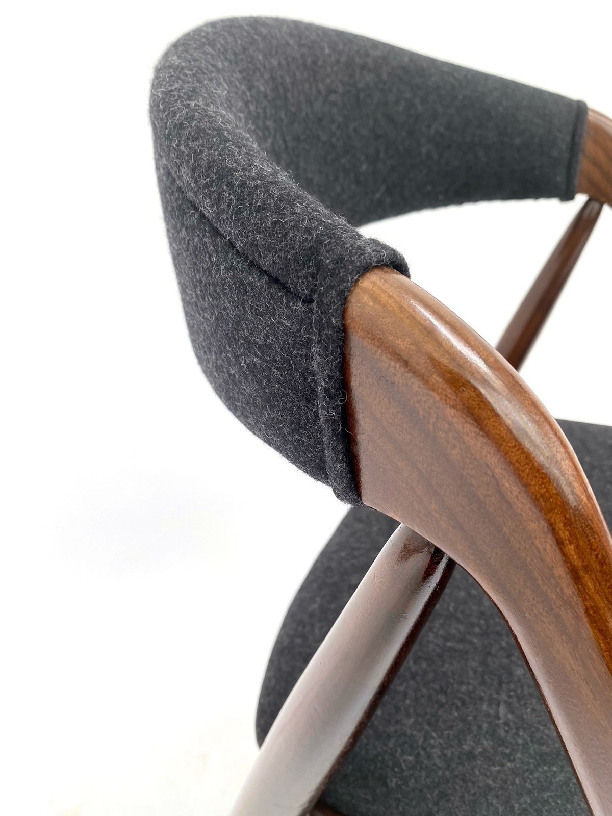 2850.0 Danish Kai Kristiansen For Shou Andersen Model 31 Set Of 6 Teak And Charcoal Black Wool Dining Chairs Mid Century 1960s photo
