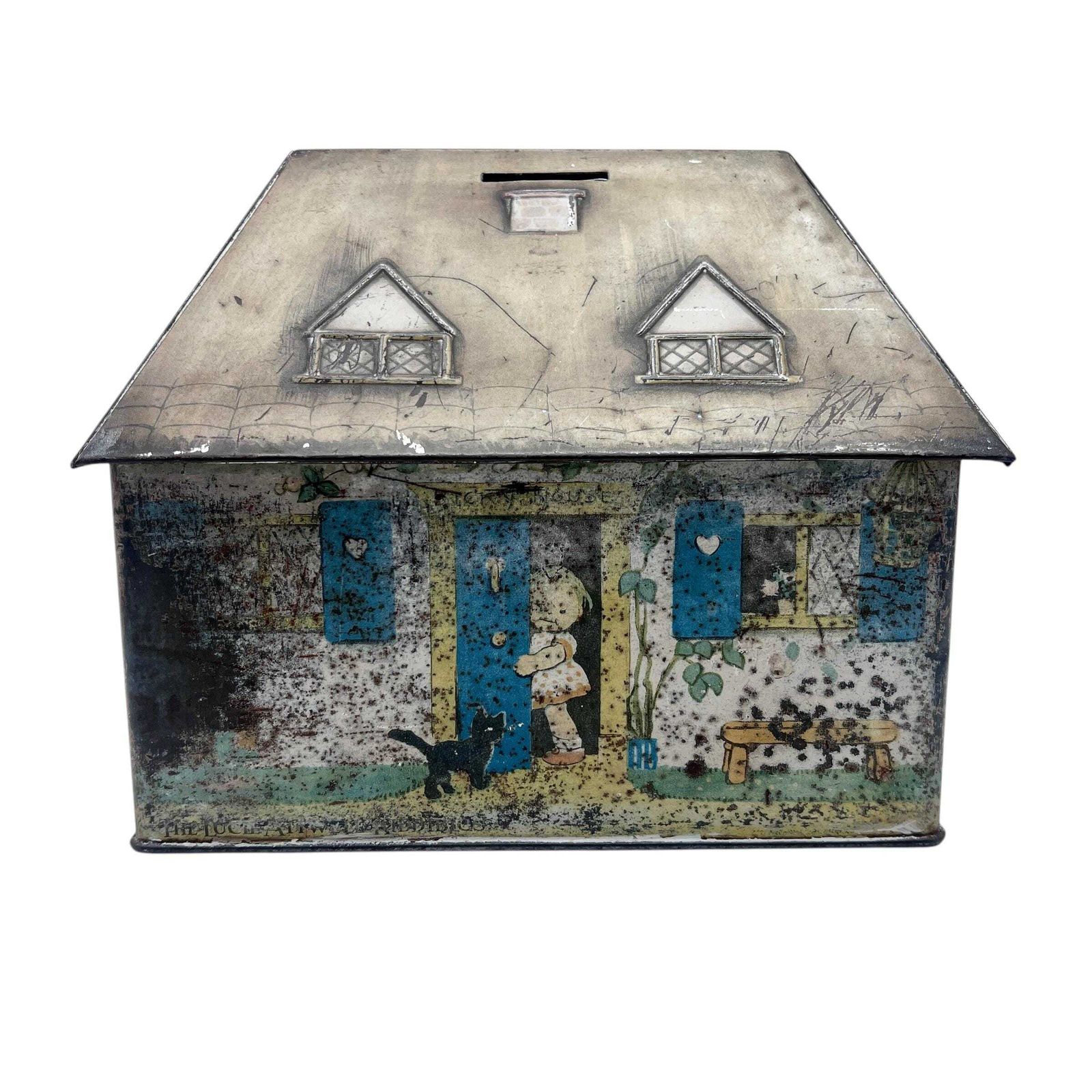Vintage 1930's Mabel Lucie Atwell Biscuit Tin Money Box   Piggy Bank