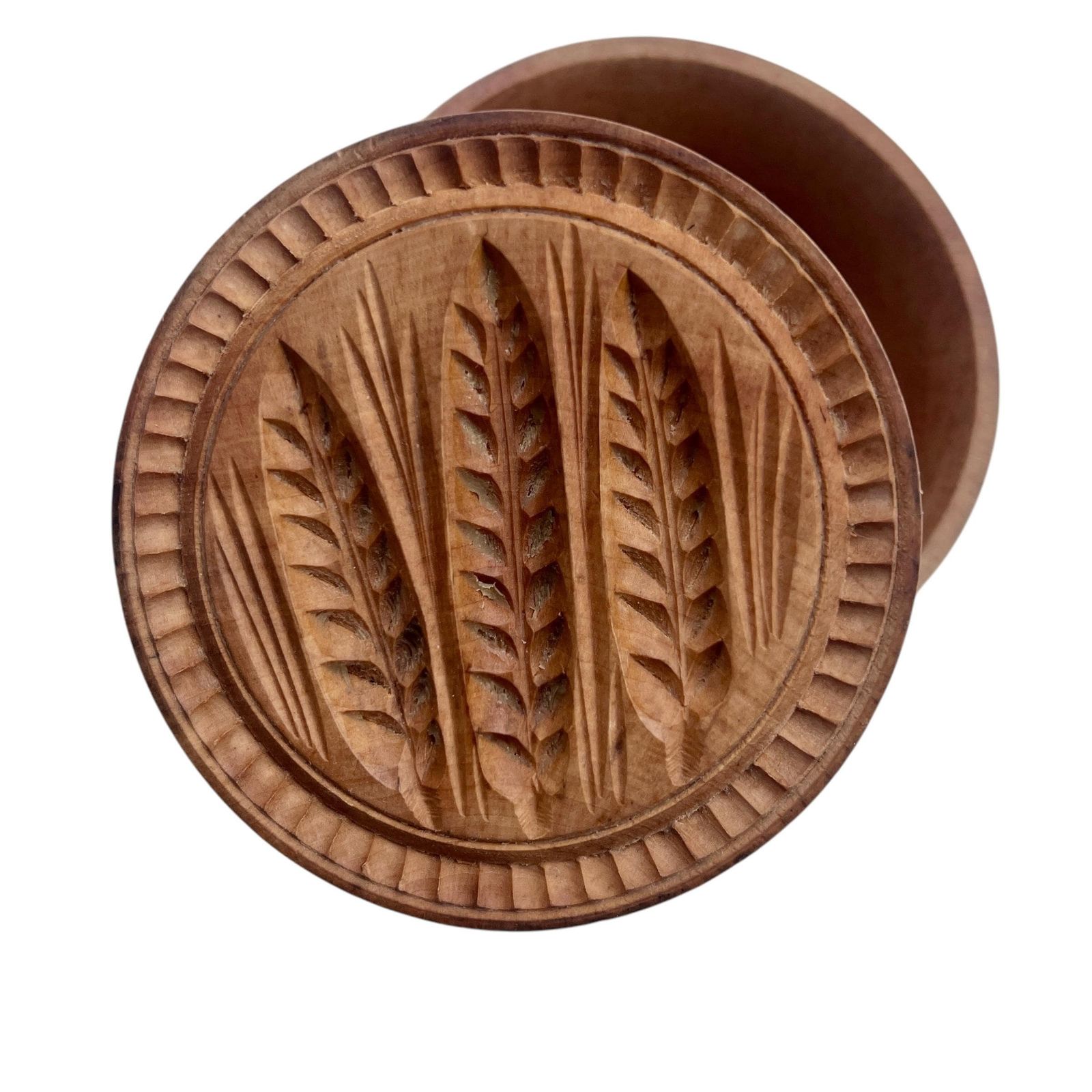 Antique English Wooden Butter Mould Ears Of Wheat   Kitchenalia photo for sale