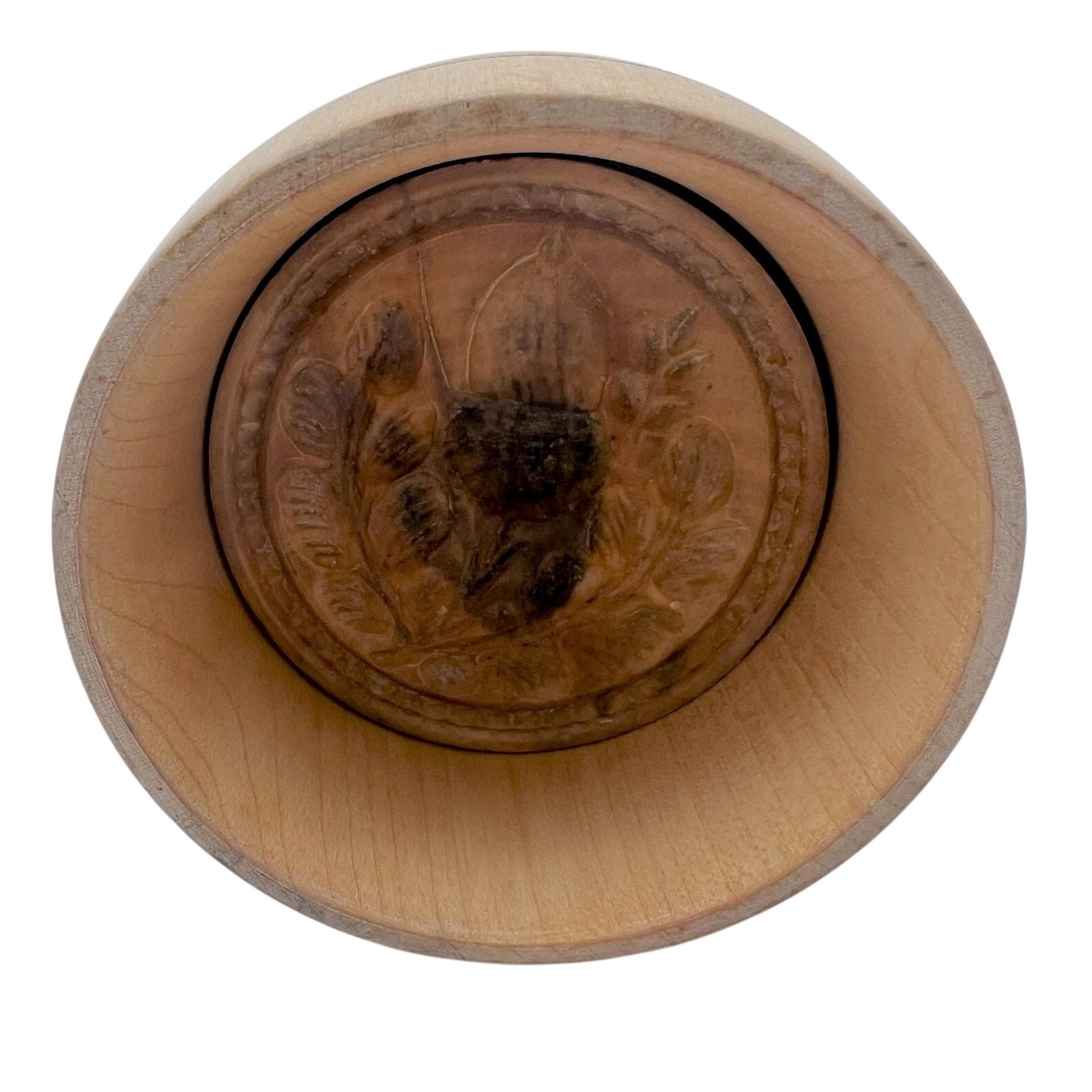 Antique English Wooden Butter Mould   Acorn And Oak Leaves   Kitchenalia photo for sale