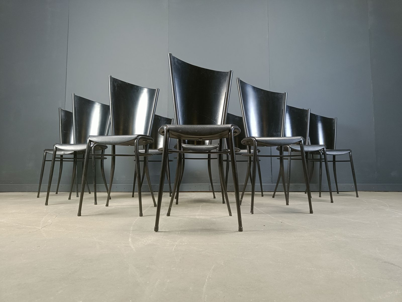 Post Modern Wooden Dining Chairs, 1980s   Set Of 10 photo vintage