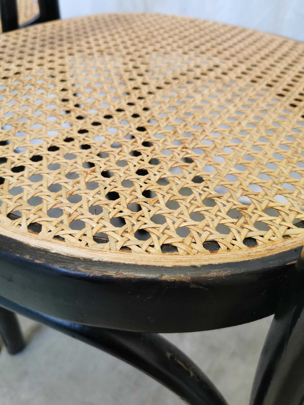 photo for sale Vintage Dining Chair In Thonet N18 Style / Black Wooden Frame With Cane Seat