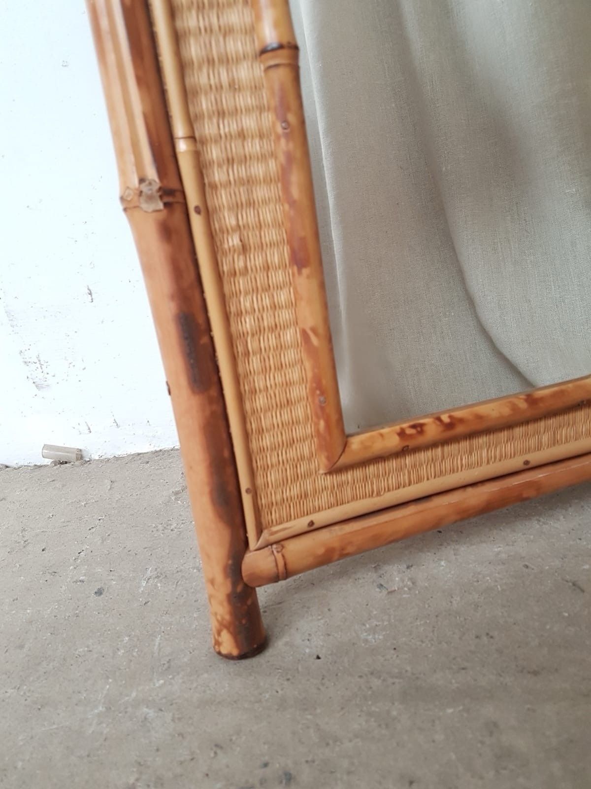 Vtg Mid Century Tiki Bamboo Wicker Boho Wall Hallway Mirror Retro R843 photo 143.75