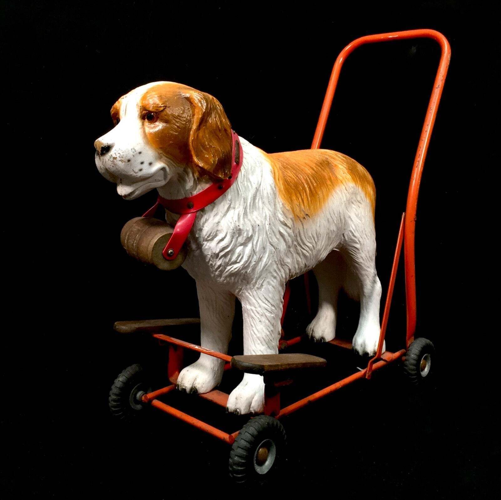 Antique 1950s Tri Rang Push Along / Ride On Childs St Bernard Toy / Game Vintage