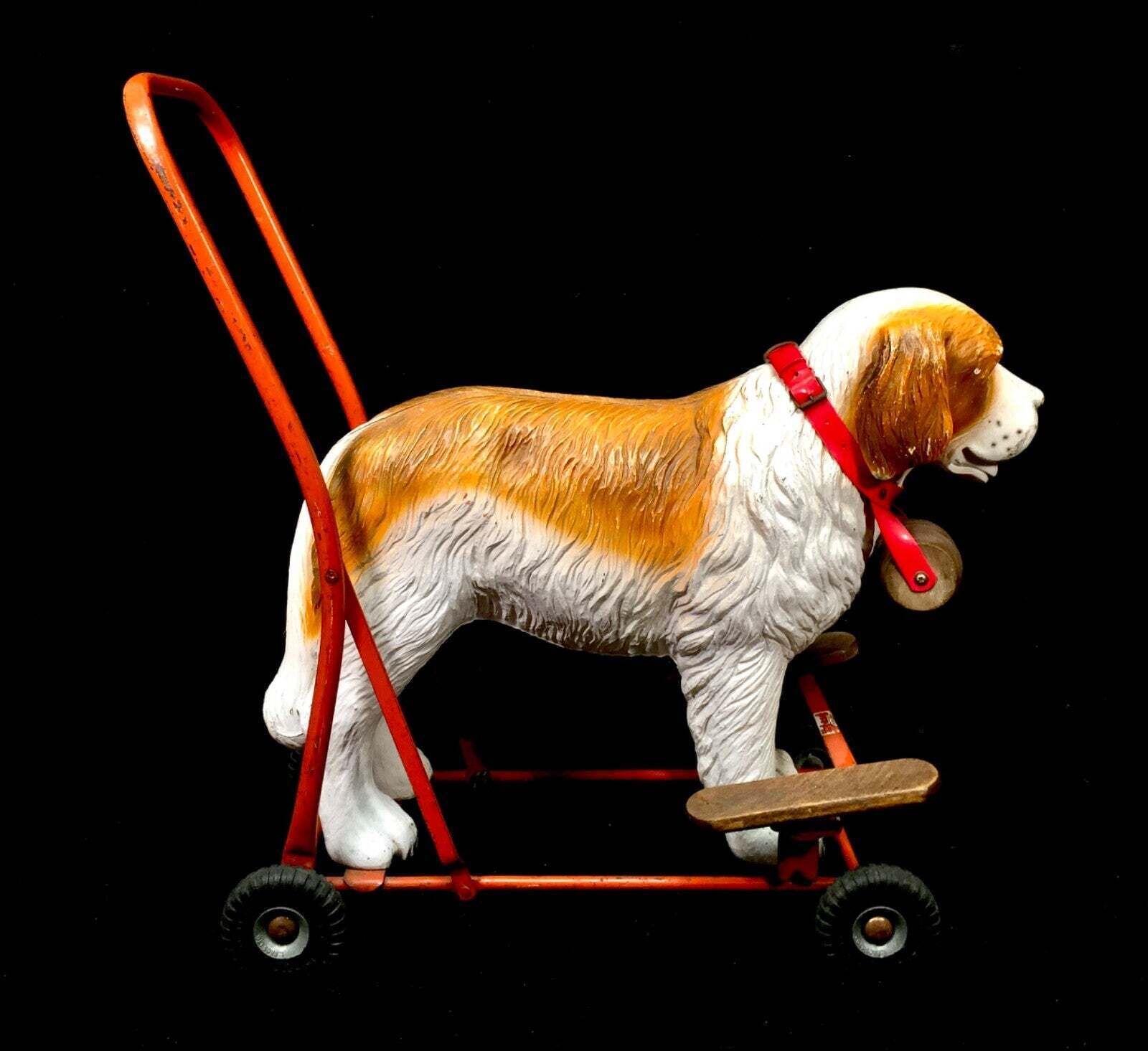 Antique 1950s Tri Rang Push Along / Ride On Childs St Bernard Toy / Game Vintage photo vinterior