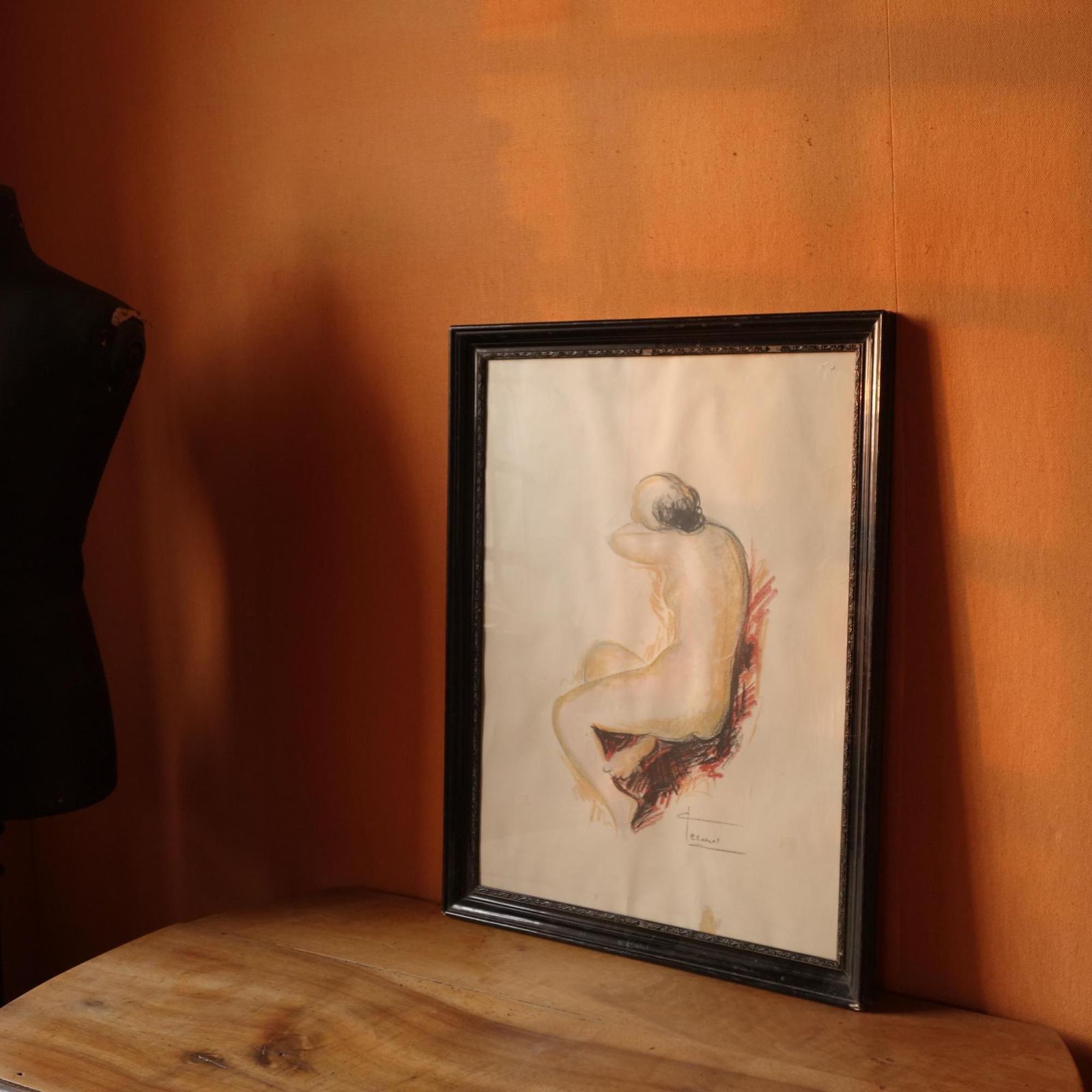 Original Nude Pastel Drawing Sketch – Artist Wall Art Decor
