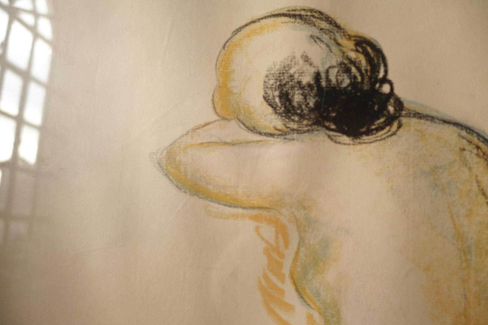 Original Nude Pastel Drawing Sketch – Artist Wall Art Decor photo vinterior