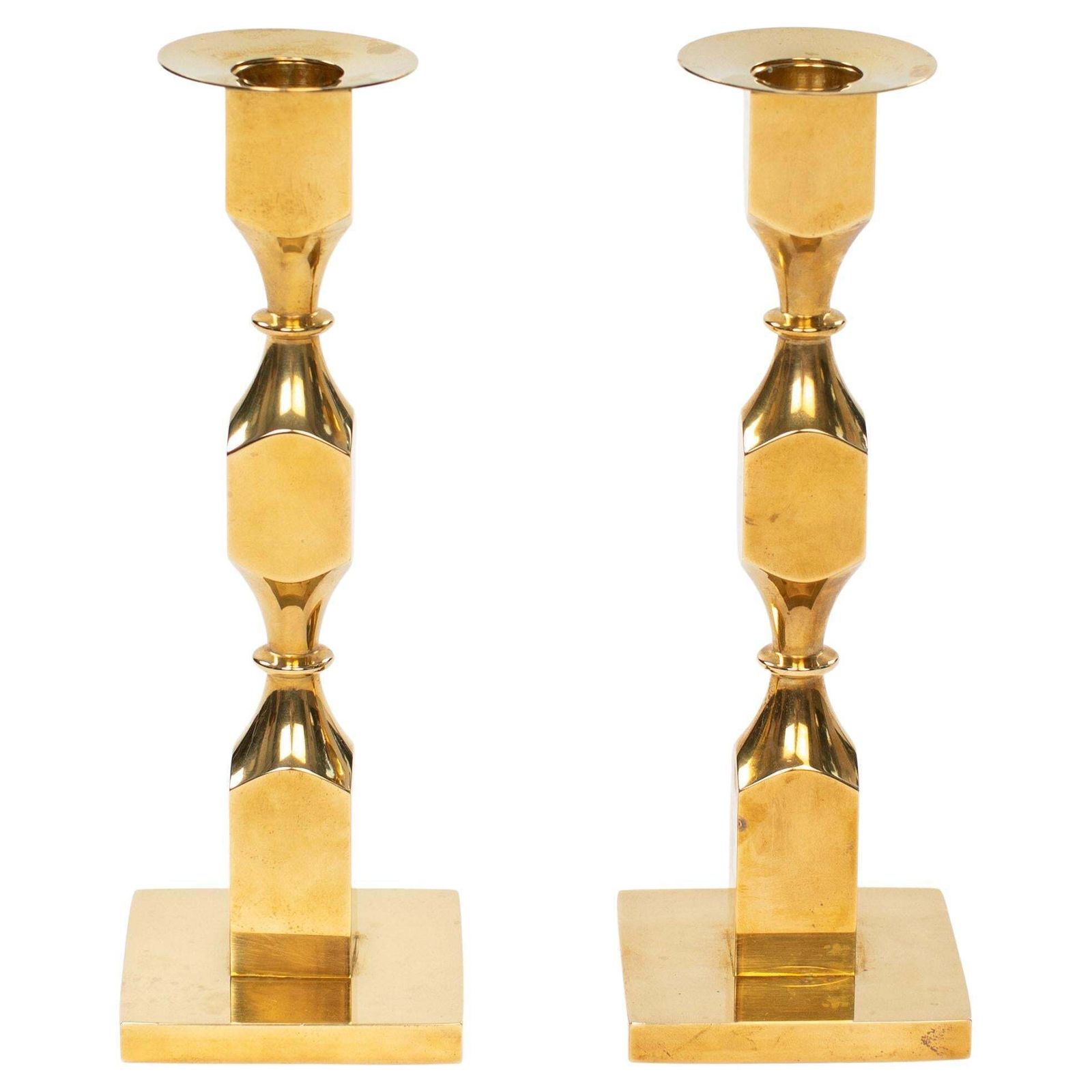 Pair Of Modern, Heavy Brass Candlesticks By Bernt Karlsson By Gusum 1980, Signed