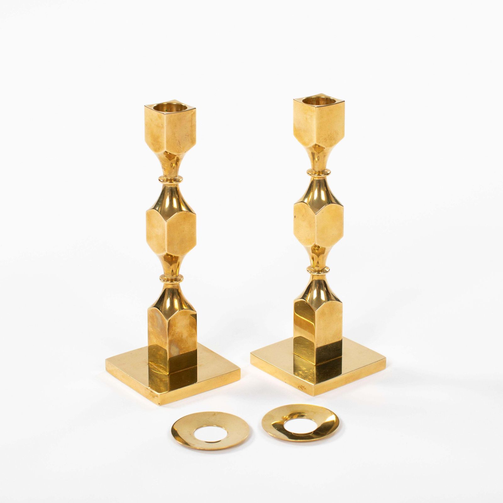 Pair Of Modern, Heavy Brass Candlesticks By Bernt Karlsson By Gusum 1980, Signed photo 1576.0