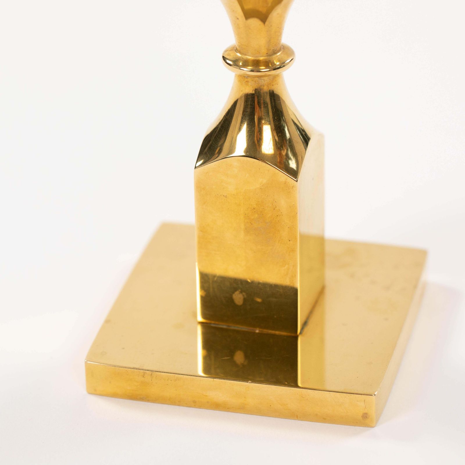 Home Decor Pair Of Modern, Heavy Brass Candlesticks By Bernt Karlsson By Gusum 1980, Signed photo