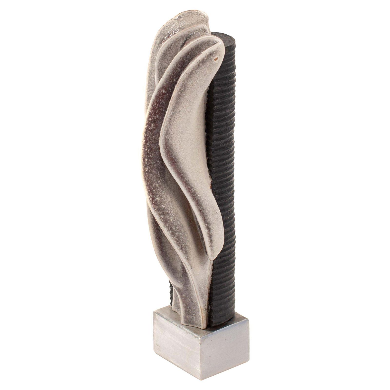 Stoneware Sculpture On Steel Base With Glaze In Grey White Black, Signed Zauli