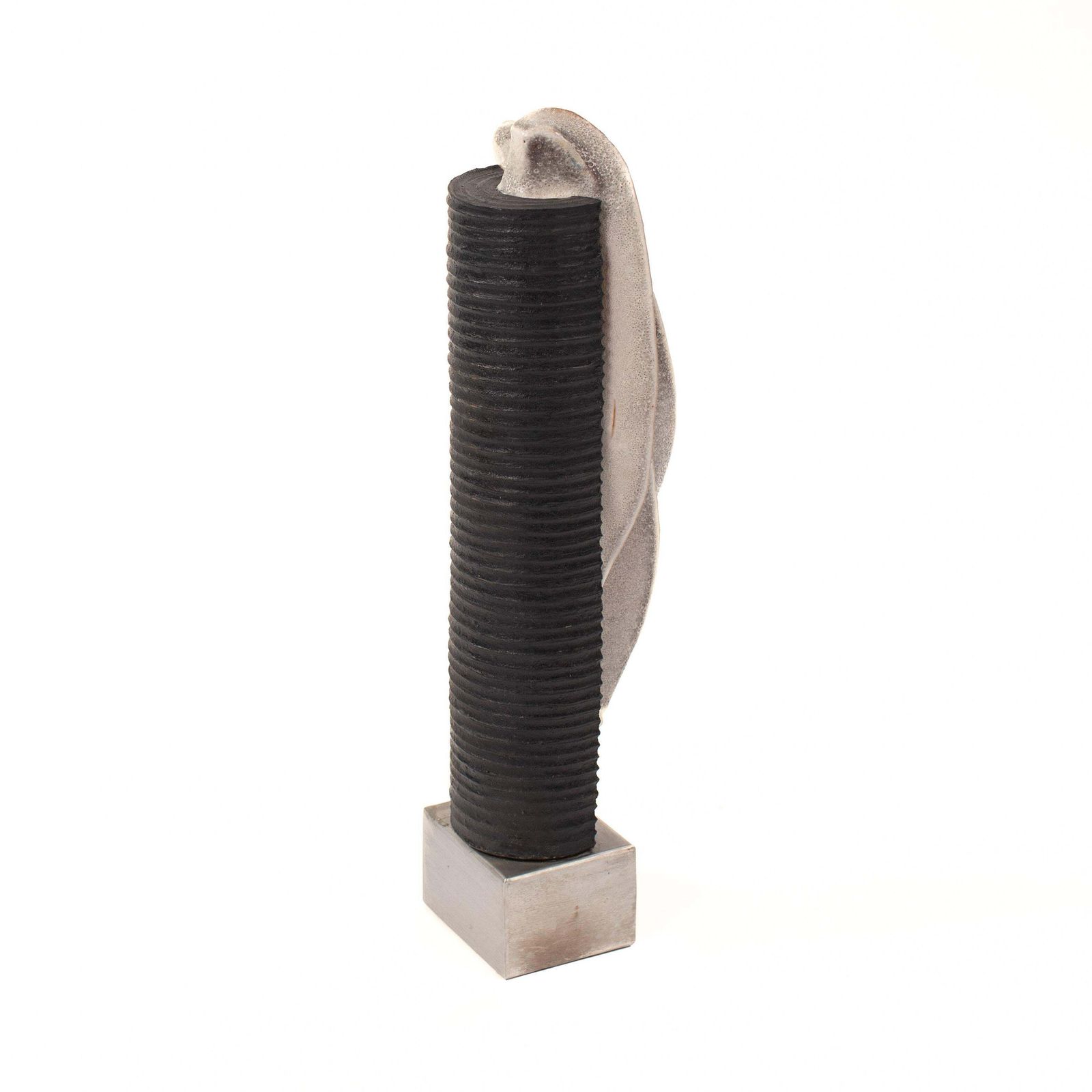 Stoneware Sculpture On Steel Base With Glaze In Grey White Black, Signed Zauli photo vinterior