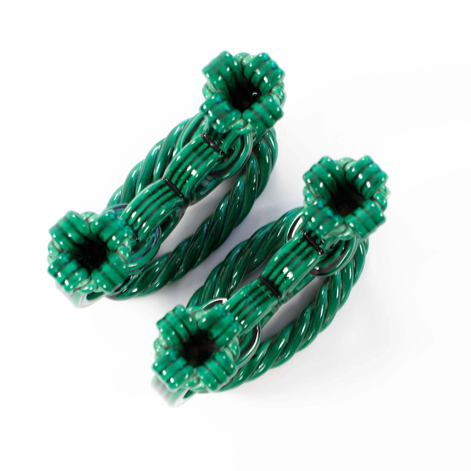 photo furniture Pair Of French Art Déco Ceramic Candlesticks In Fir Green Cord Look 1930s