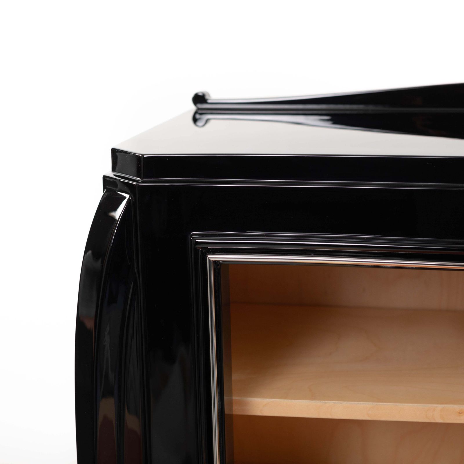 photo for sale French Art Déco Secretaire Black High Gloss Lacquer Nickel Plated Fittings 1925