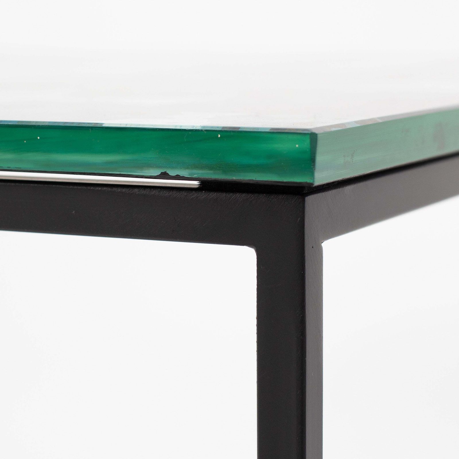 photo for sale Italian Mid Century Sofa Table Abstract Decor In Turquoise Green Gold Glass Top
