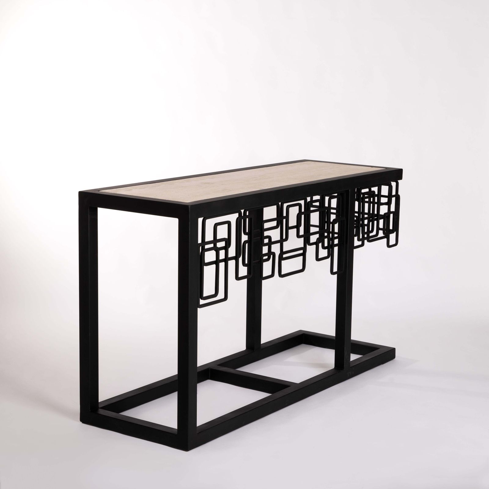 Italian Mid Century Iron/Travertine Console Table Abstract Geometric Design 70s photo buy