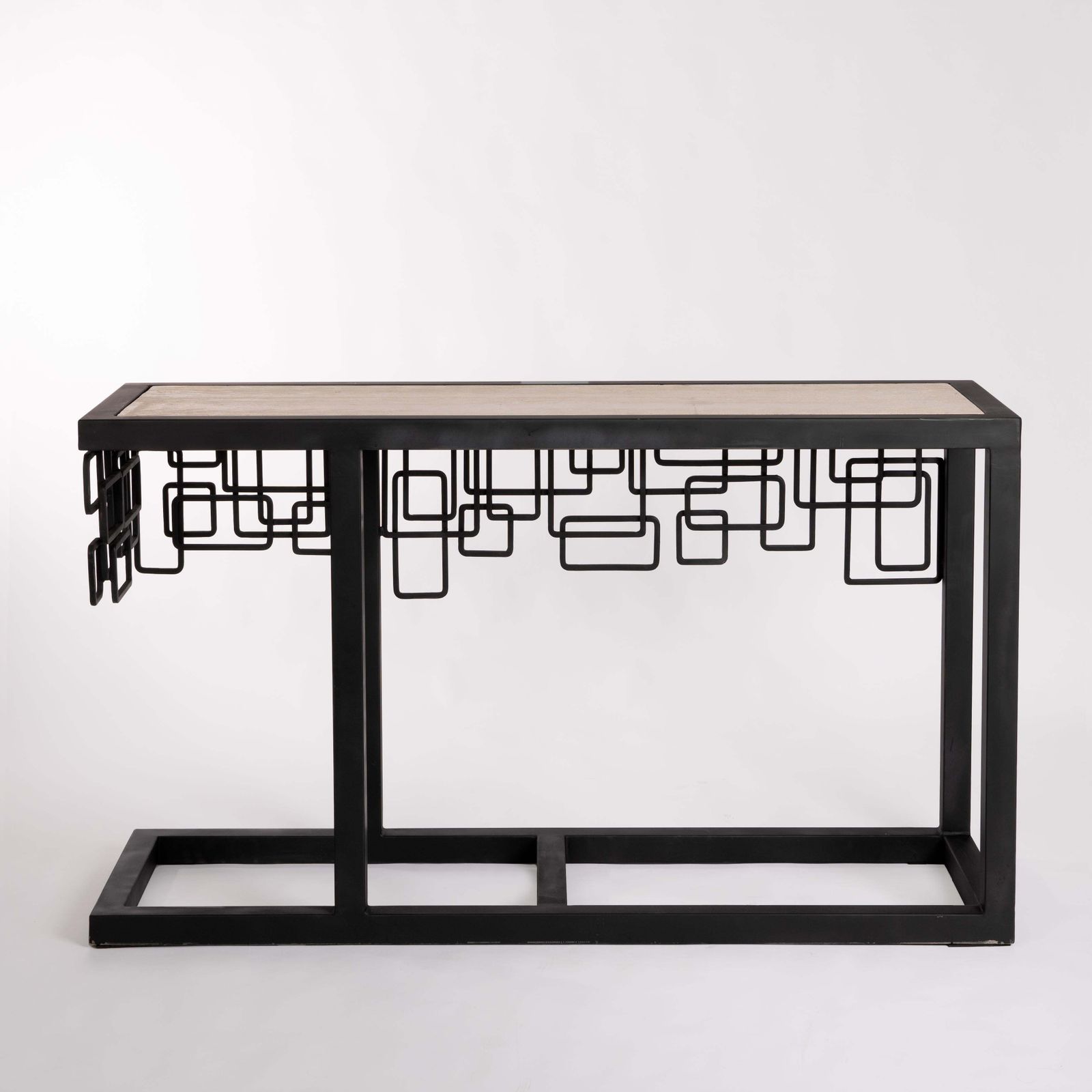photo for sale Italian Mid Century Iron/Travertine Console Table Abstract Geometric Design 70s