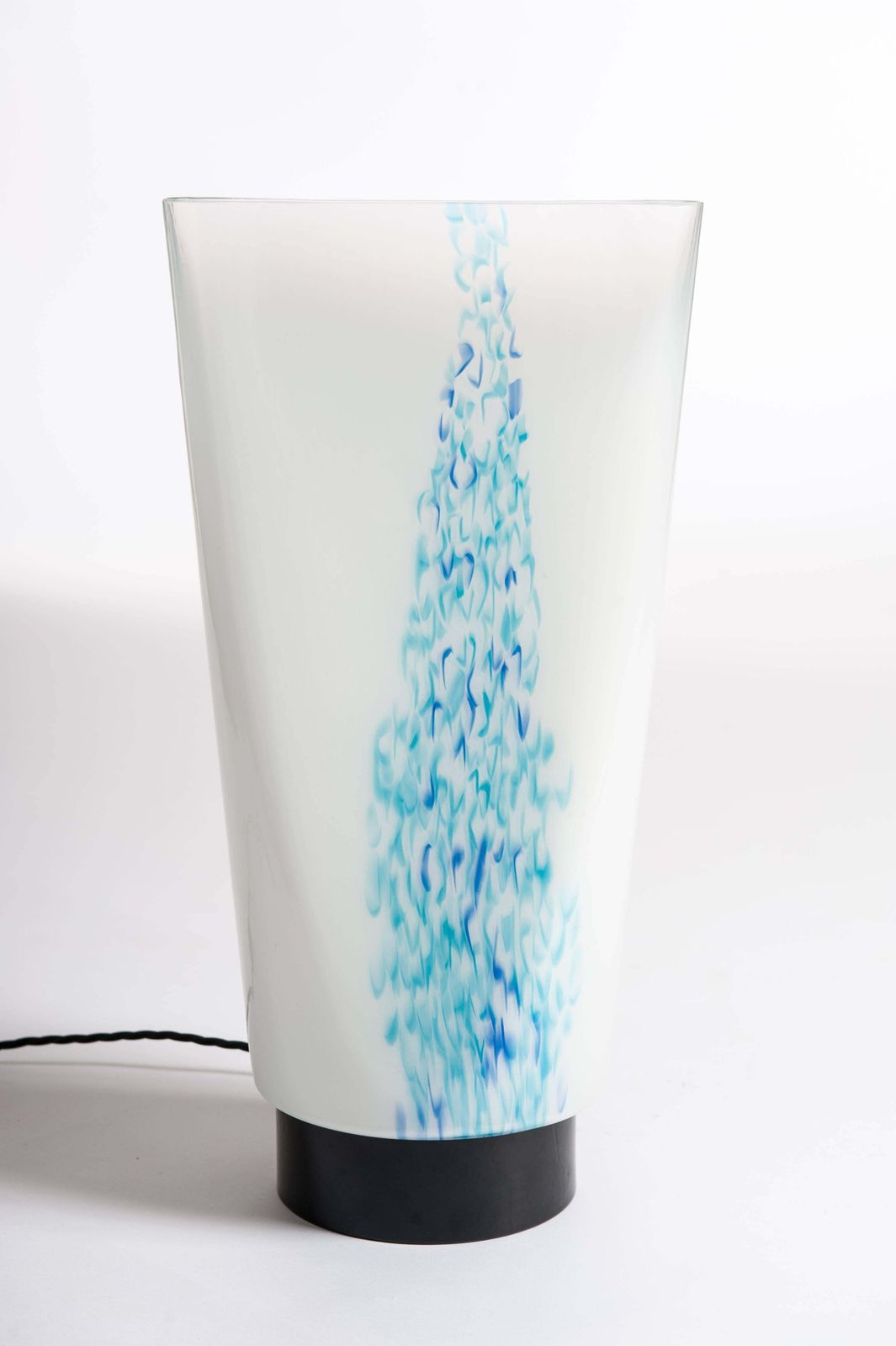 Pair Of Italian Mid Century White Turquois Murano Glass Table Lamps Signed Itre photo for sale