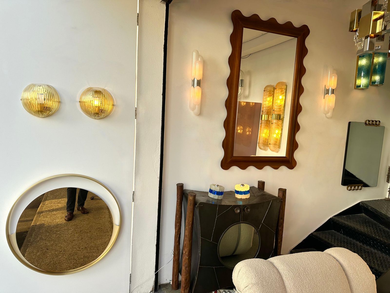 Contemporary Pair Of Gold Leaf Murano Glass Half Ball Sconces, Italy, 2000s photo for sale