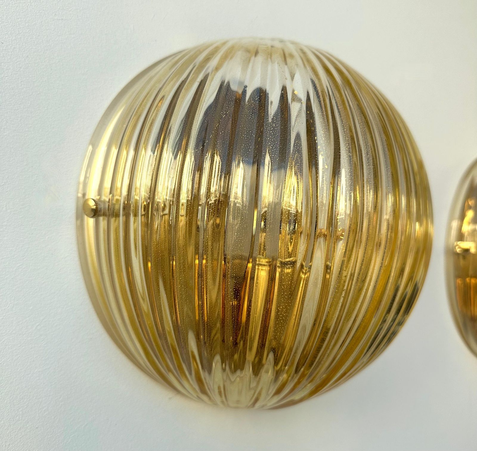 Lighting Contemporary Pair Of Gold Leaf Murano Glass Half Ball Sconces, Italy, 2000s photo