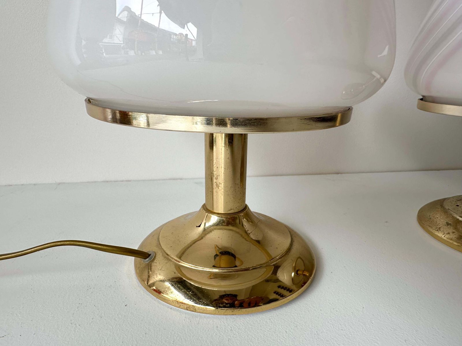 Pair Of Mushroom Lamps Brass And Murano Glass By F. Fabbian, Italy, 1970s photo buy