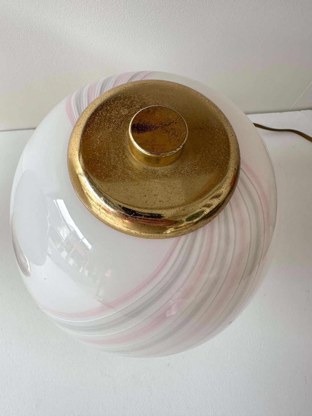 Pair Of Mushroom Lamps Brass And Murano Glass By F. Fabbian, Italy, 1970s photo vintage