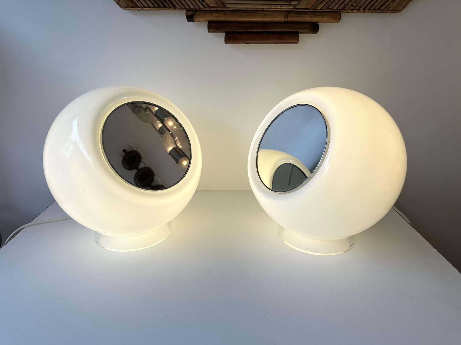 Pair Of Murano Ball Glass Lamps Elios By Giusto Toso For Leucos, Italy, 1970s photo furniture