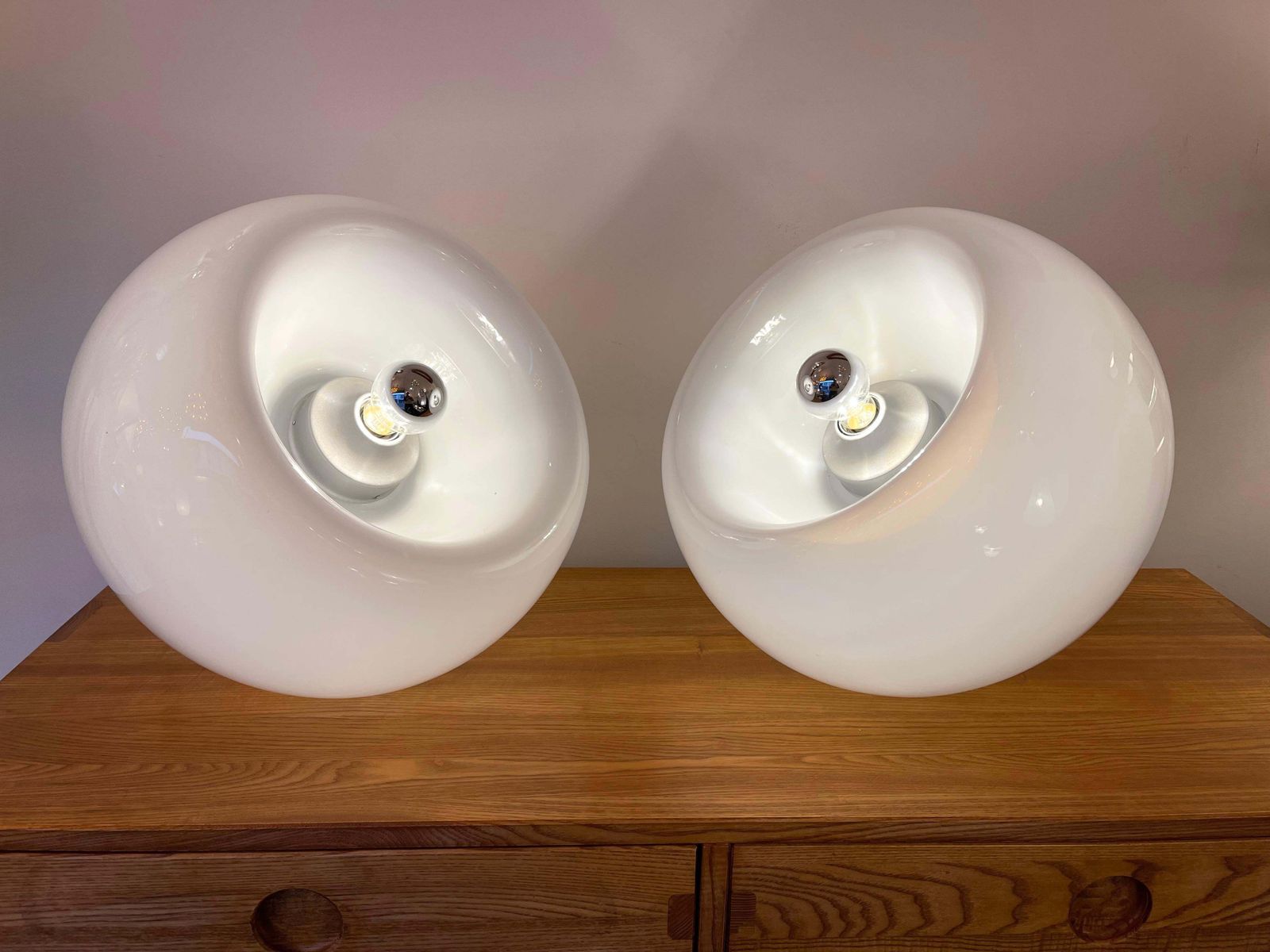 Space Age Pair Of Vacuna Murano Glass Lamps By Artemide, Italy, 1968 photo vintage