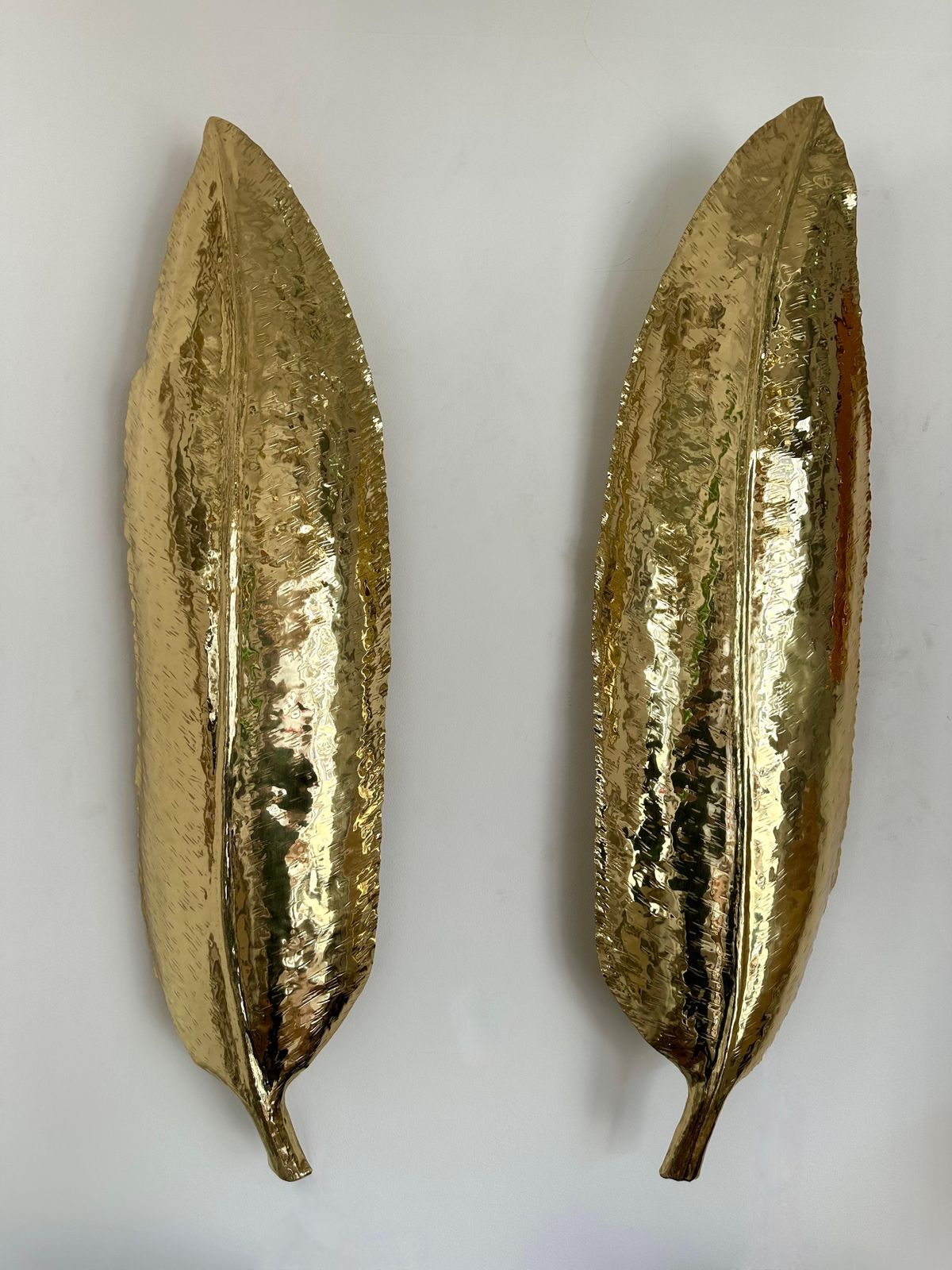 Large Contemporary Pair Of Brass Palm Sconces, Italy photo for sale