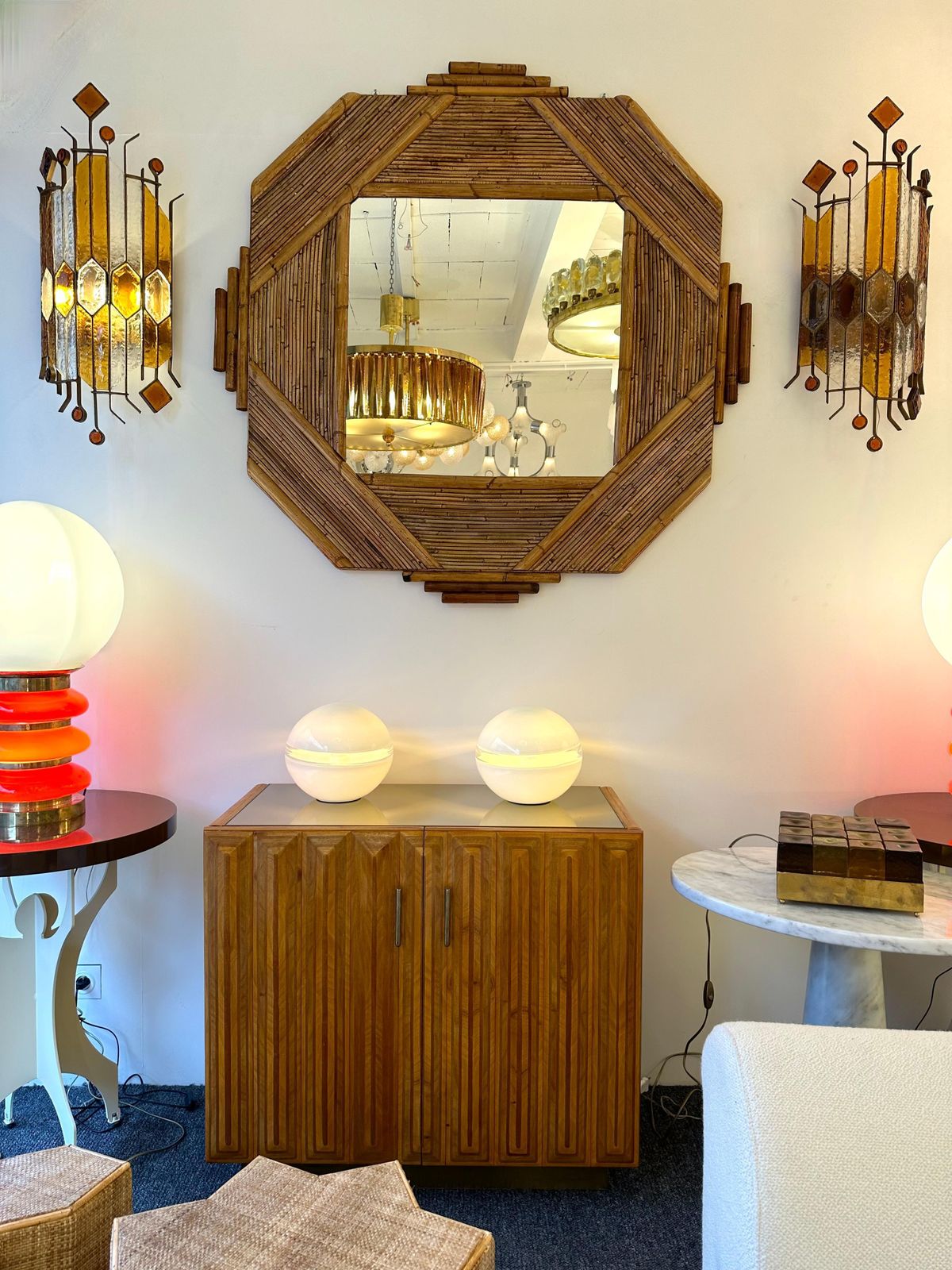 Large Bamboo And Rattan Mirror By Colin Morrow For Vivai Del Sud. Italy, 1970s photo for sale