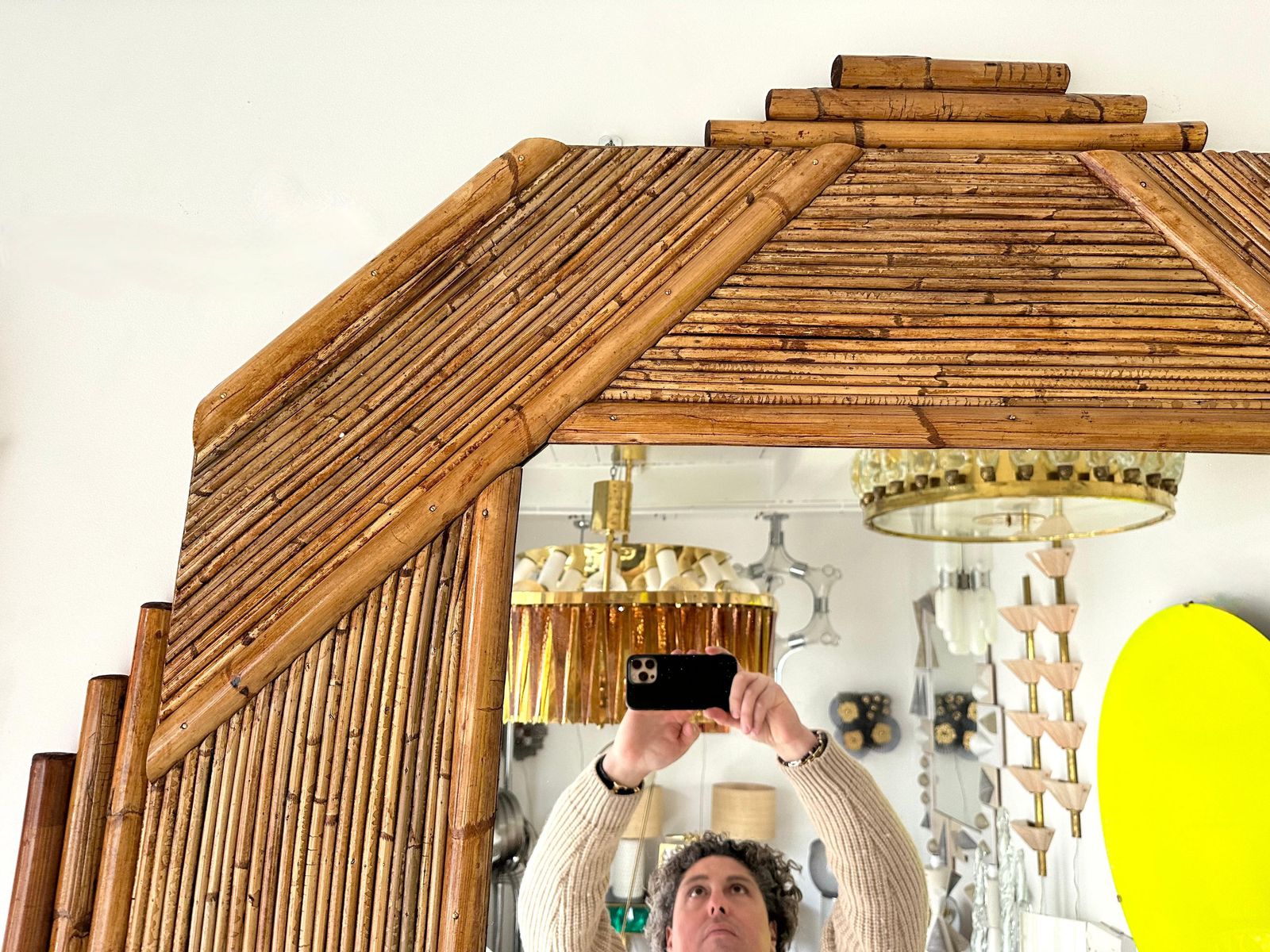 photo vinterior Large Bamboo And Rattan Mirror By Colin Morrow For Vivai Del Sud. Italy, 1970s