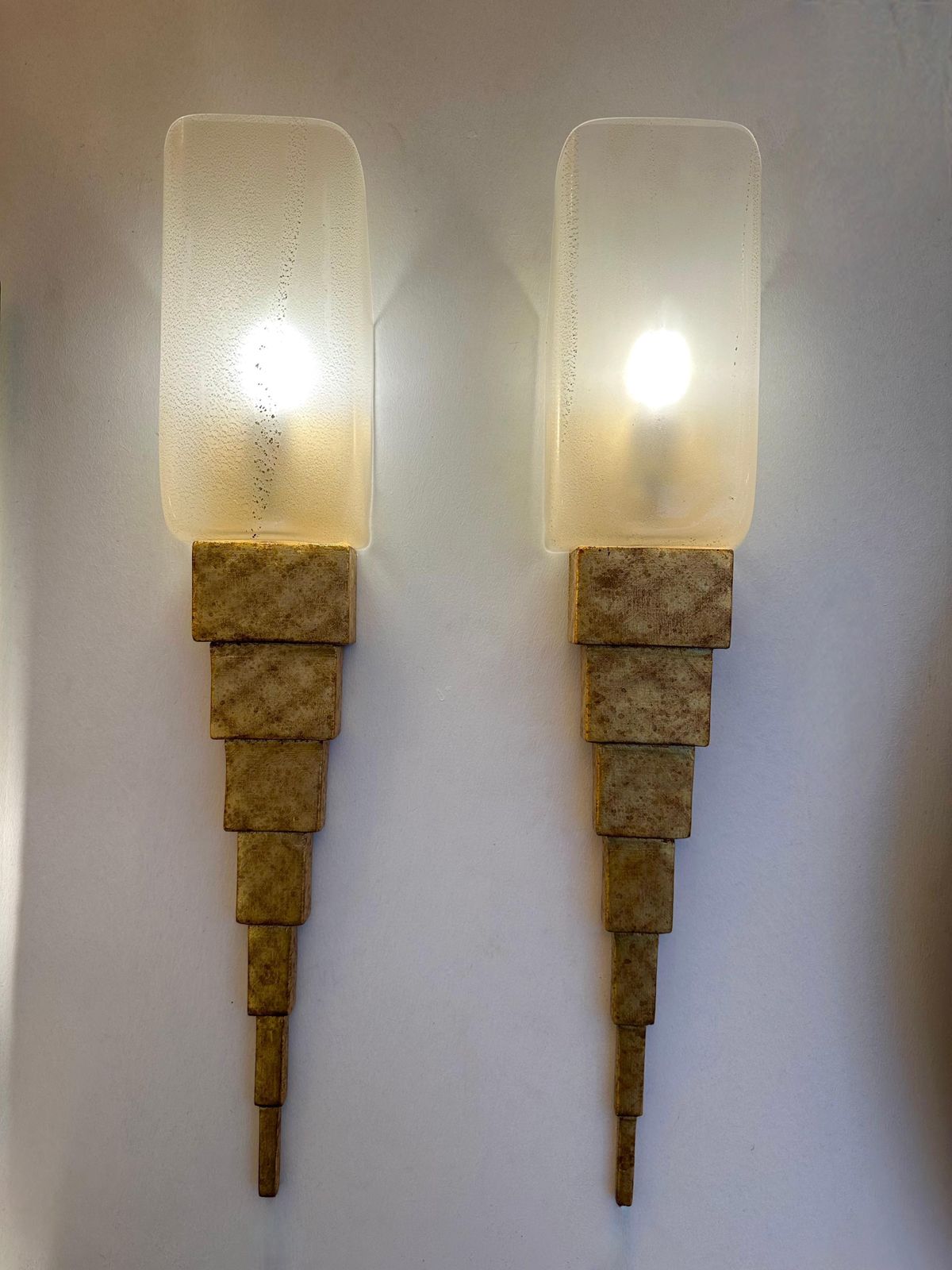 2484.0 Pair Of Gold Leaf Murano Glass And Gilt Wood Sconces By Terzani, Italy, 1990s photo