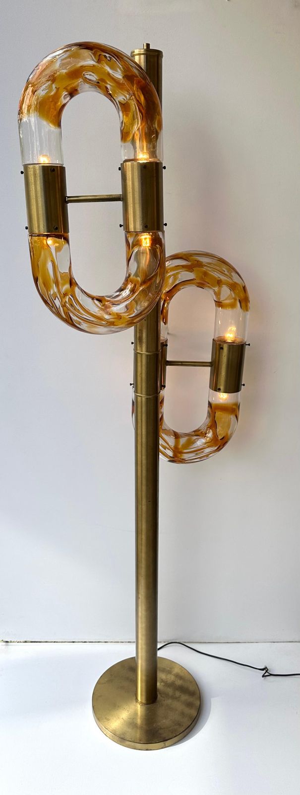 Brass Chain Floor Lamp Murano Glass By Aldo Nason For Mazzega, Italy, 1970s photo for sale