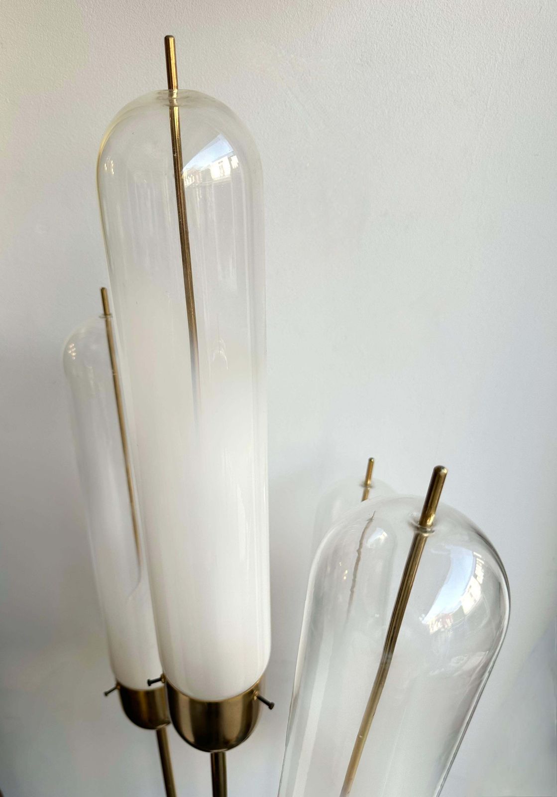 Mid Century Modern Brass Reed Floor Lamp Murano Glass By Mazzega, Italy, 1970s photo Lighting